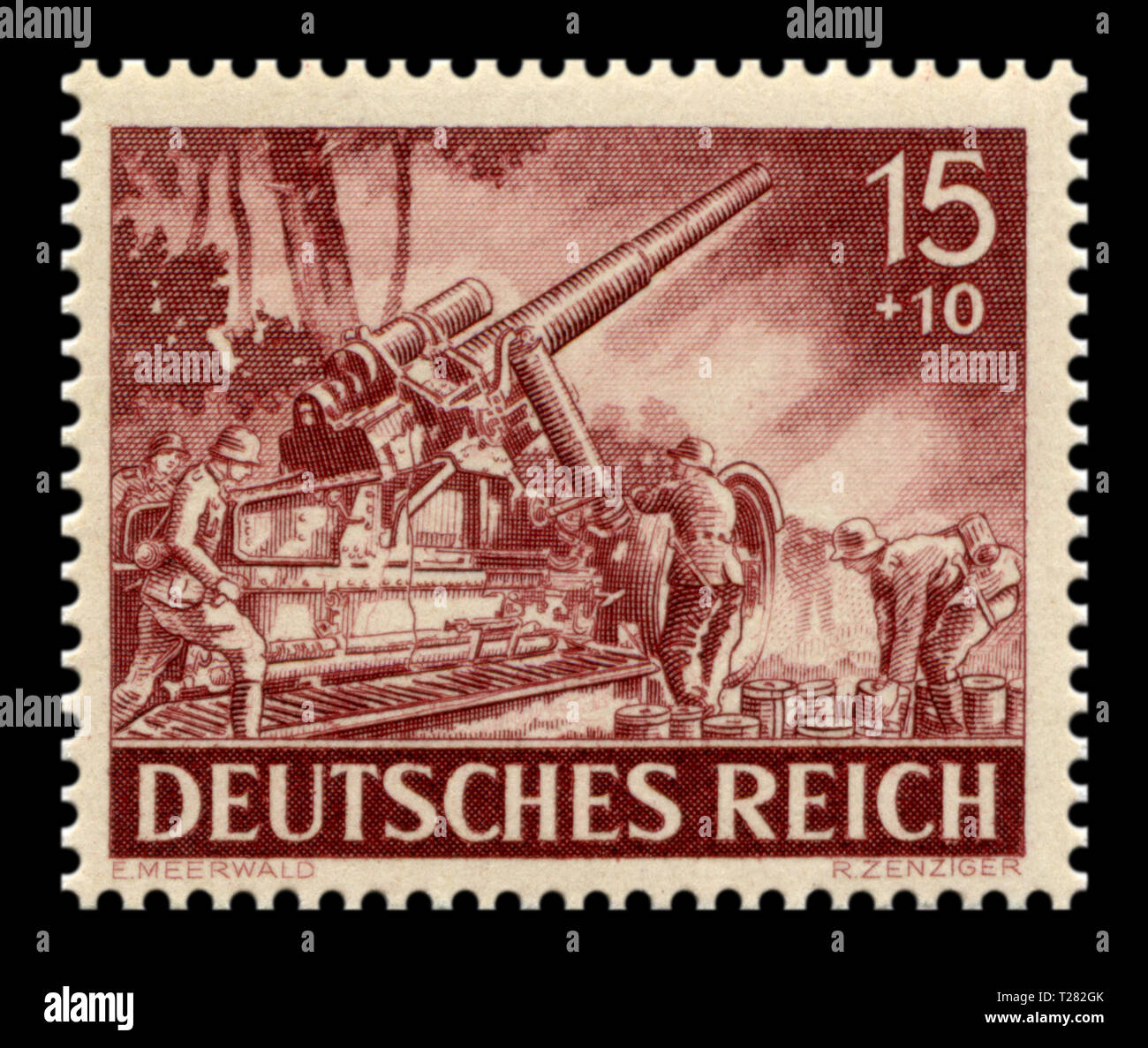 German Historical timbro: 17 cm Cannone 18 su Heavy obice trasporto truppe di artiglieria. L'artiglieria pesante della Wehrmacht, memorial day problema 1943 Foto Stock