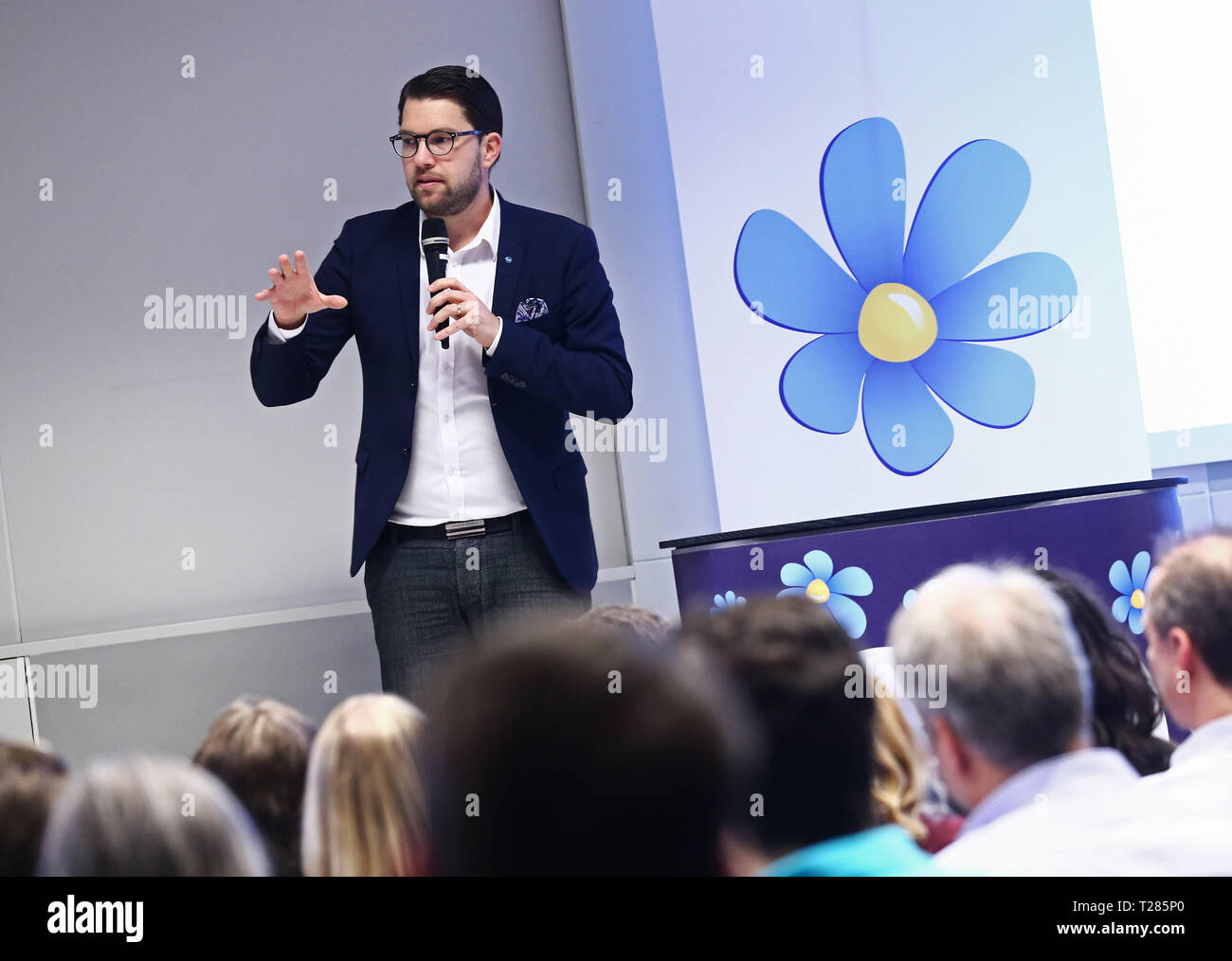 LINKÖPING 2017-02-02 i democratici svedesi" (SD) leader del partito Jimmie Åkesson visitato un membro incontro a Linköping. Foto Jeppe Gustafsso Foto Stock