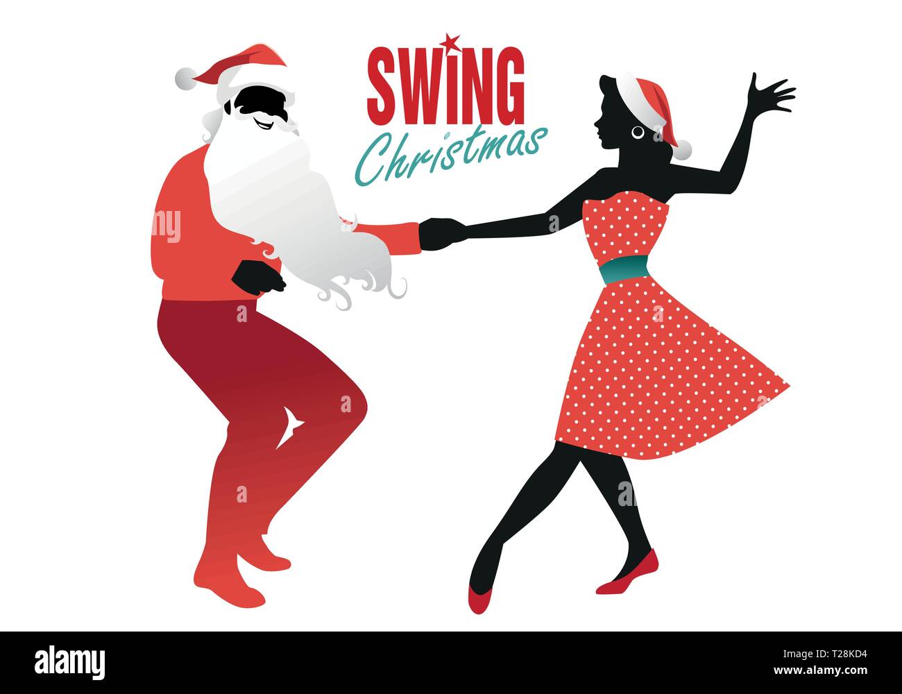 Natale giovane ballare swing, rock o lindy hop. Uomo vestito da Santa Claus  e bella ragazza indossando vestiti di Natale danza musica retrò Immagine e  Vettoriale - Alamy