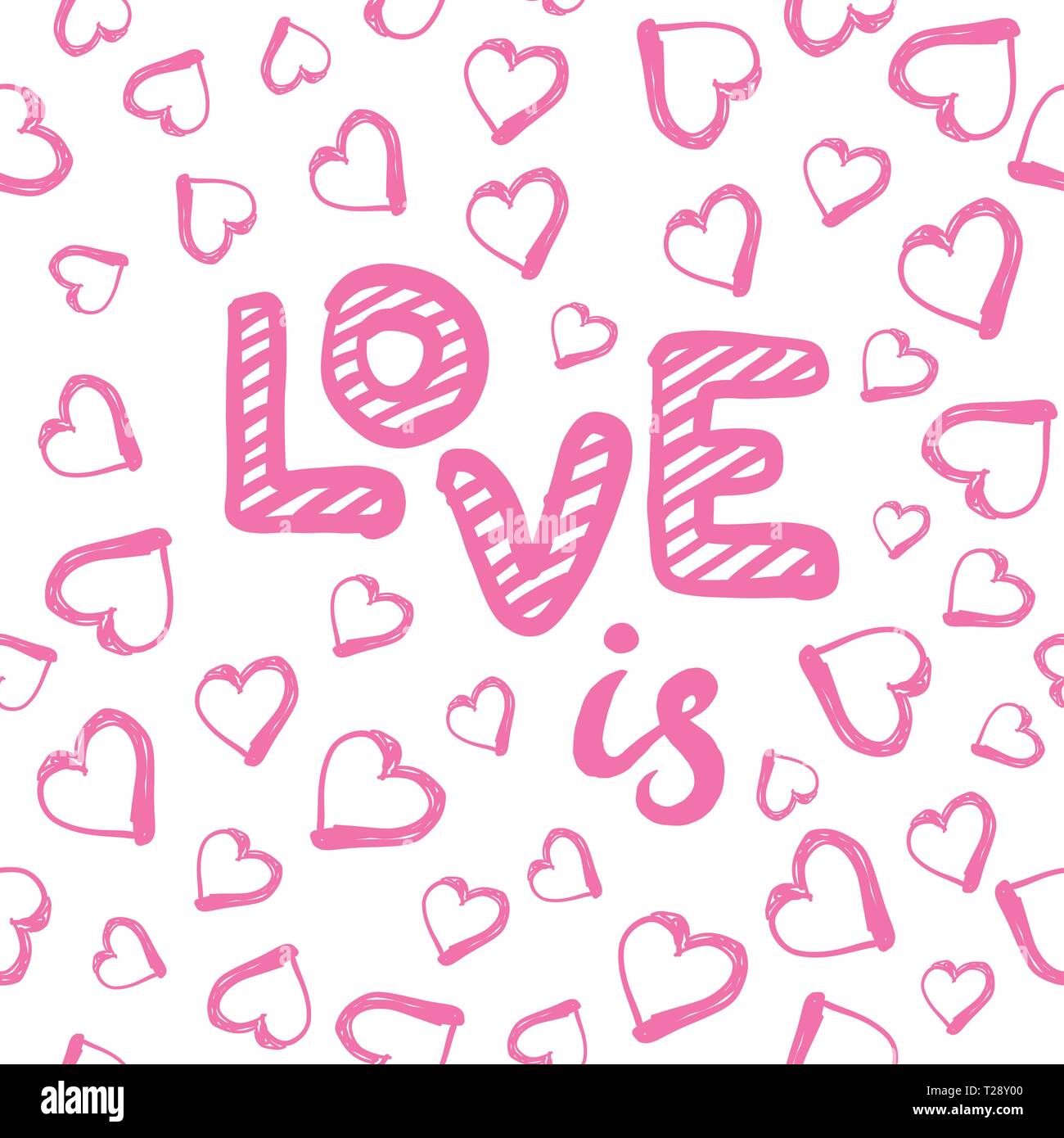 L amore è seamless pattern con cuori. Happy Valentines Day greeting card. Illustrazione Vettoriale