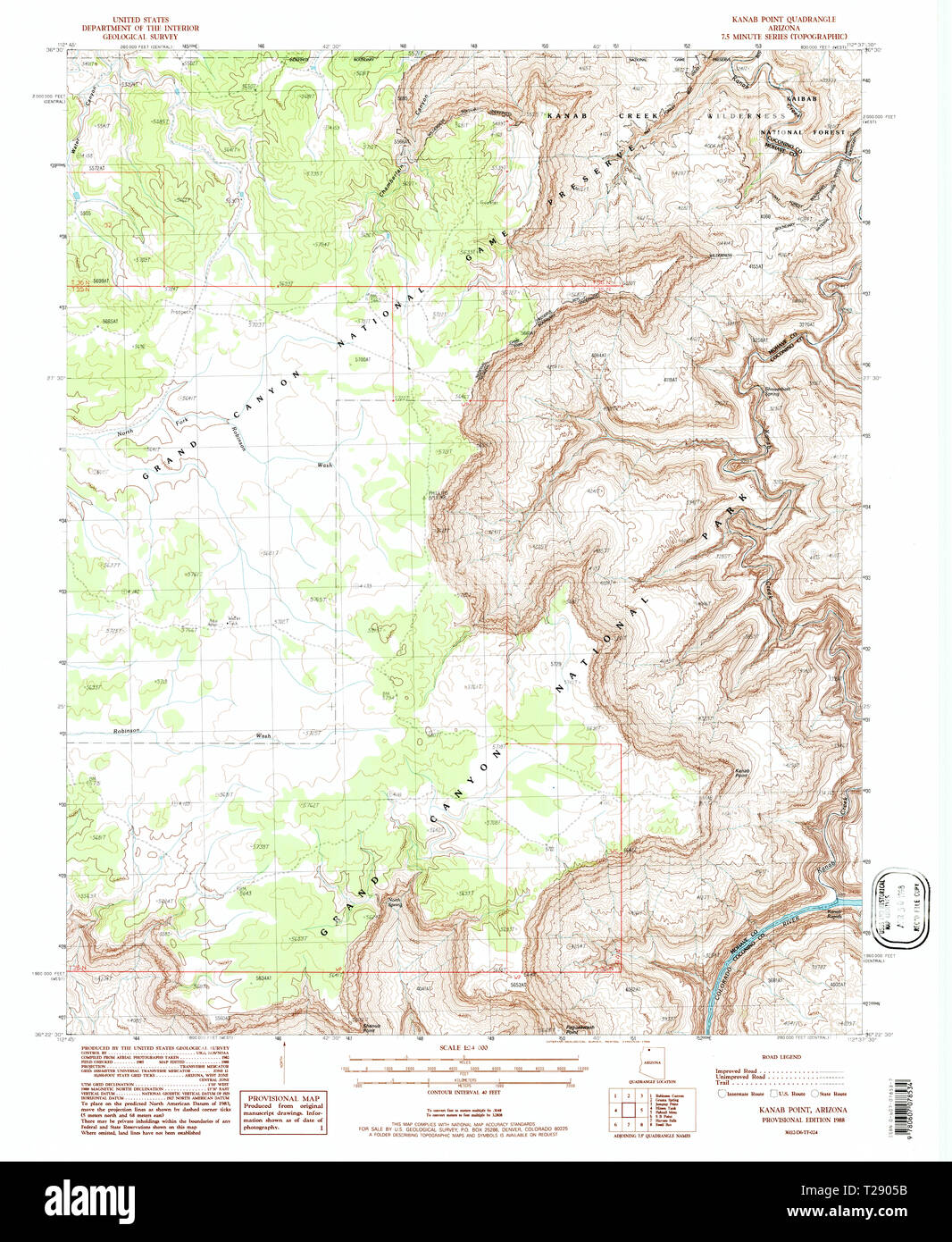 USGS TOPO Map Arizona AZ Kanab punto 311943 1988 24000 Restauro Foto Stock