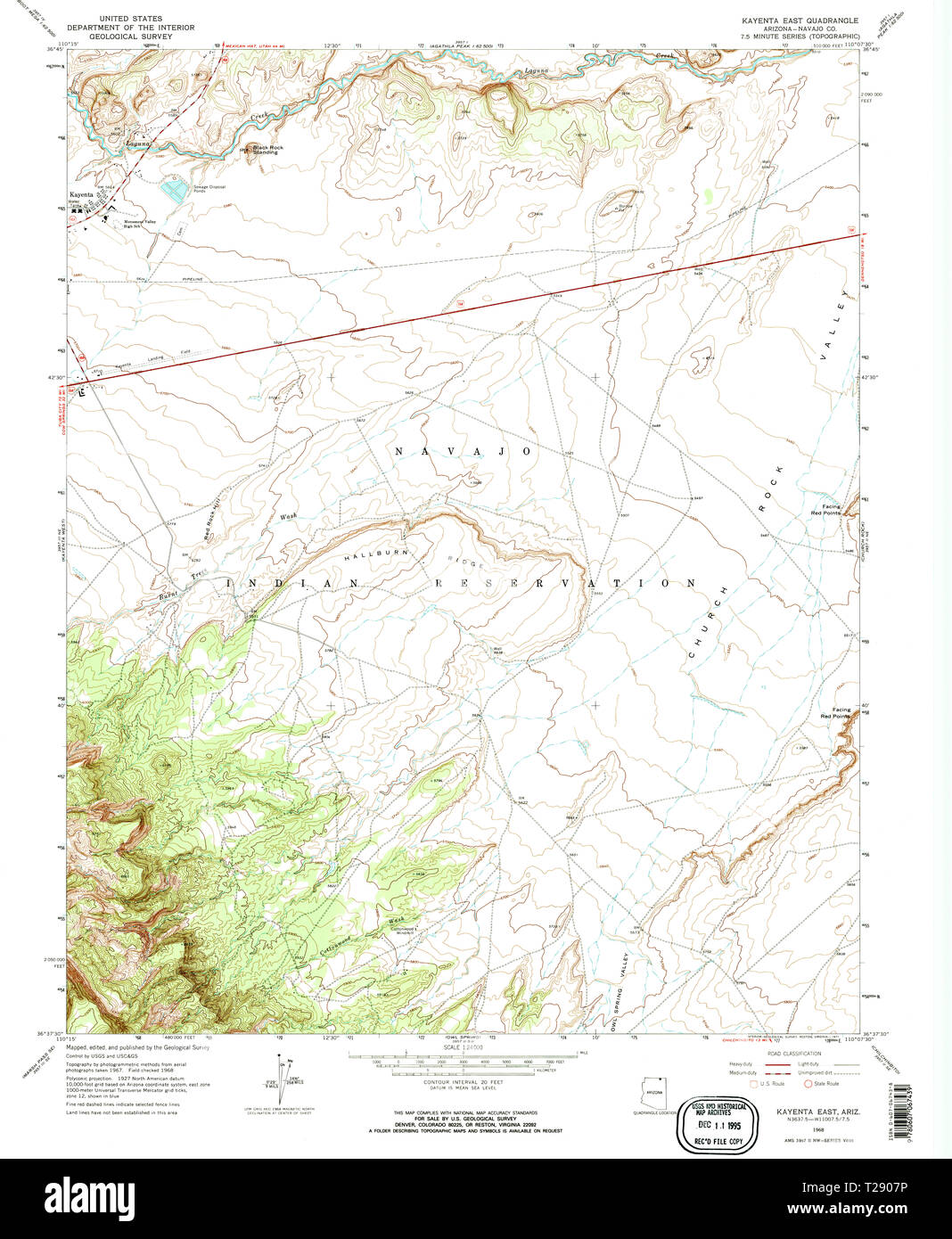 USGS TOPO Map Arizona AZ Kayenta East 311947 1968 24000 Restauro Foto Stock
