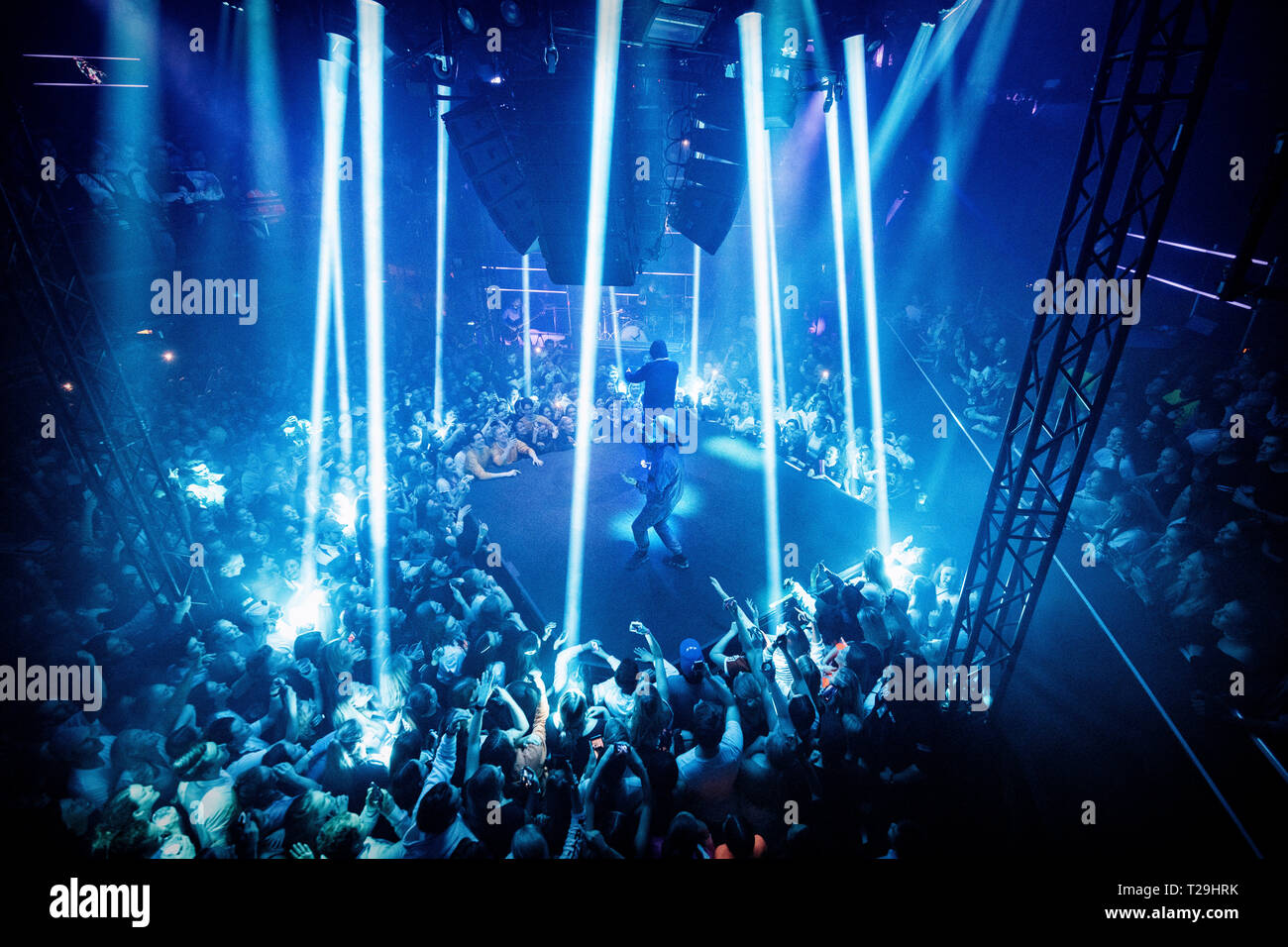 Norvegia, Oslo - Marzo 29, 2019. Il Norvegese rap Karpe duo esegue un concerto dal vivo al Rockefeller di Oslo. Il duo è composto da due rappers Magdi Omar Ytreeide Abdelmaguid e Chirag Rashmikant Patel. (Photo credit: Gonzales foto : Terje Dokken). Foto Stock