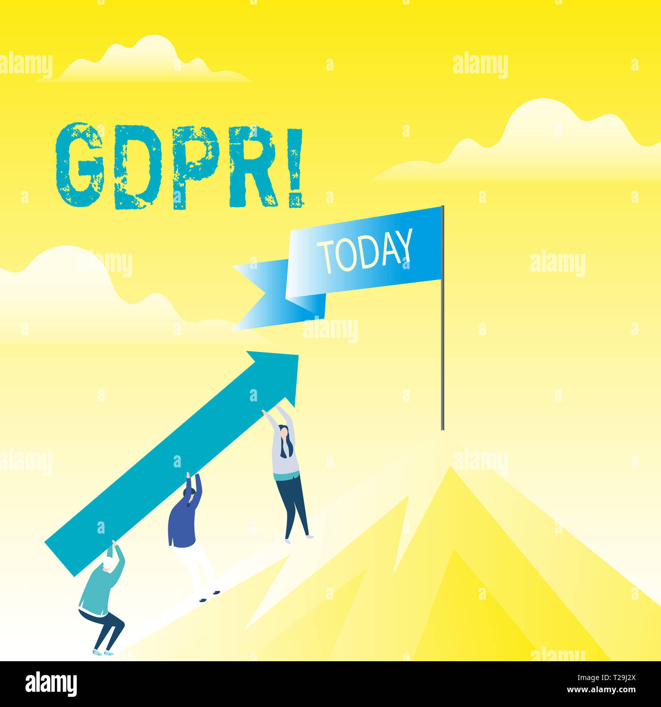 Testo della scrittura il PILR. Foto concettuale generale della protezione dei dati il Regolamento privacy leggi UE rispetto Persone azienda freccia salendo su per la montagna. Blan Foto Stock