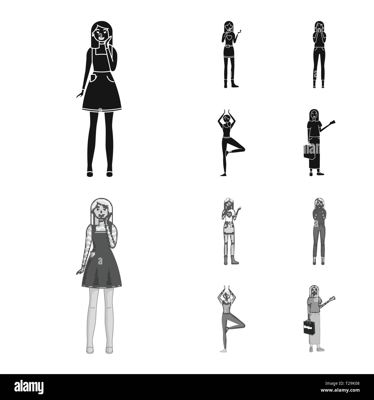 Oggetto isolato di postura e simbolo dell'umore. Raccolta di postura e femmina icona vettore per il magazzino. Illustrazione Vettoriale