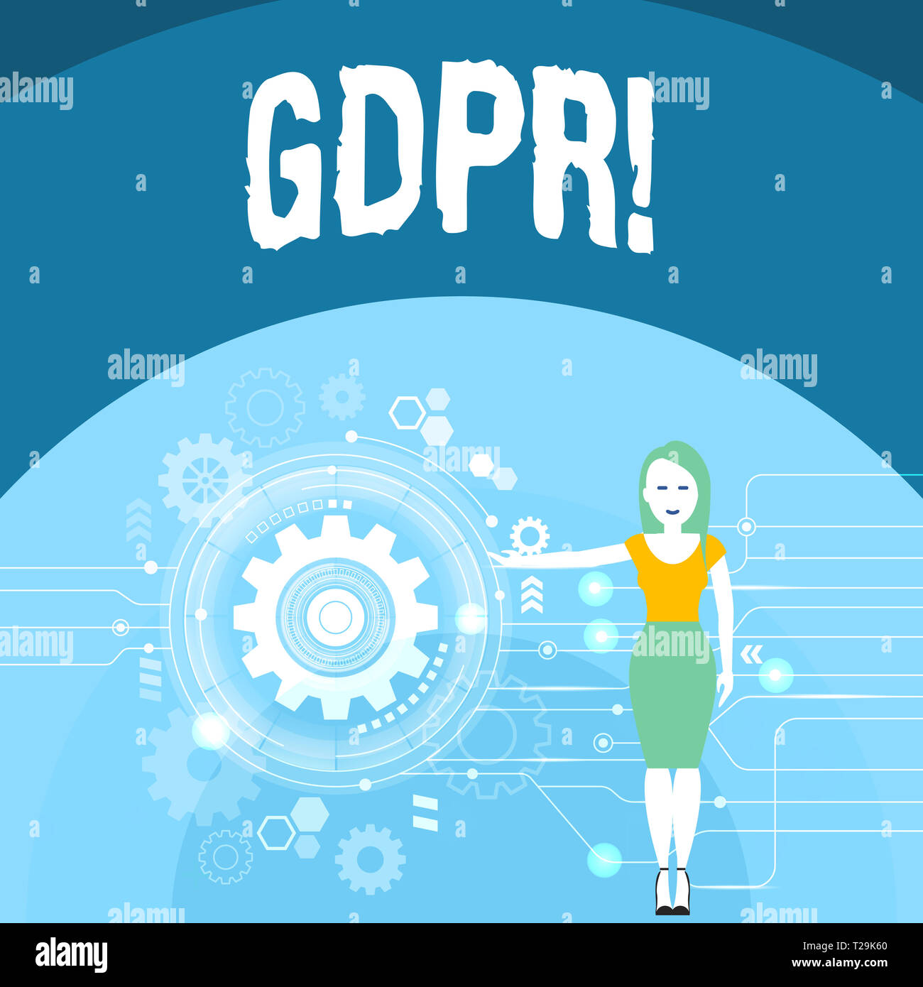 La scrittura della nota mostra il PILR. Concetto di affari generali per la protezione dei dati il Regolamento privacy leggi UE conformità donna presentando il processo SEO con Co Foto Stock