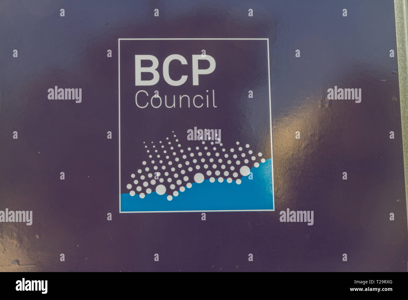 Bournemouth, Inghilterra - BCP Bournemouth, Christchurch e consiglio di Poole, Logo a Bournemouth Town Hall creata il 1 aprile 2019 il 30 marzo 2019 nel Regno Unito. Foto Stock