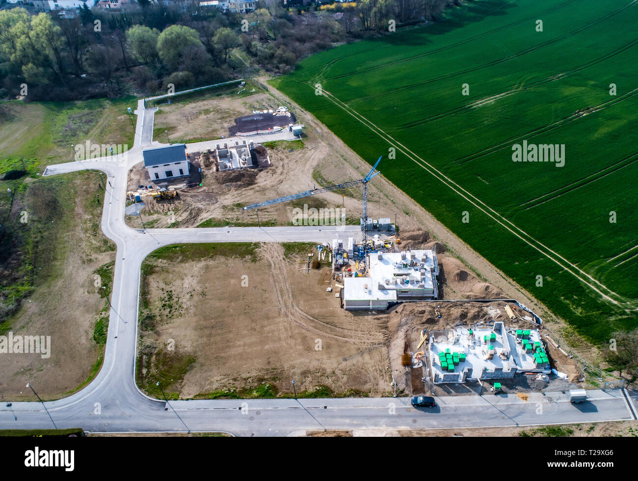 Vista aerea di strada strade - Nuova area di sviluppo per immobili hme costruzione Germania Foto Stock