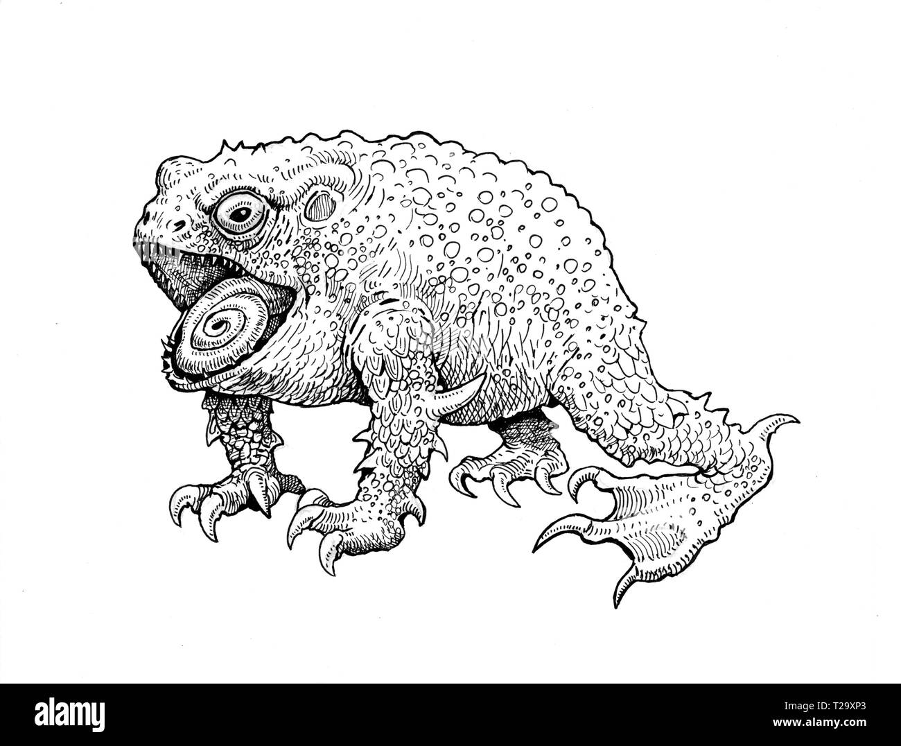 Rana di fantasia. Toad disegno a inchiostro. Monster toad illustrazione. Foto Stock