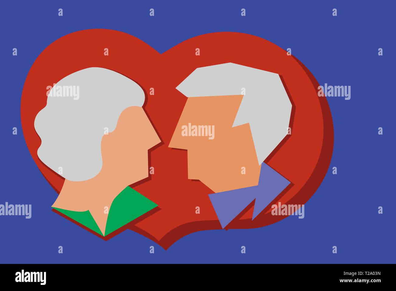 Amore per la vecchiaia. Gli anziani l uomo e la donna anziana contro lo sfondo di cuore rosso Illustrazione Vettoriale