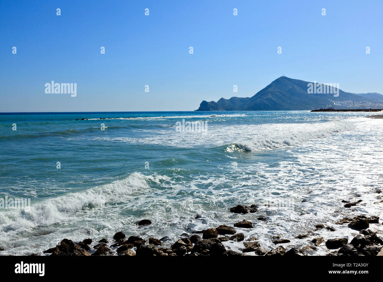 La baia di Altea guardando verso Albir Foto Stock
