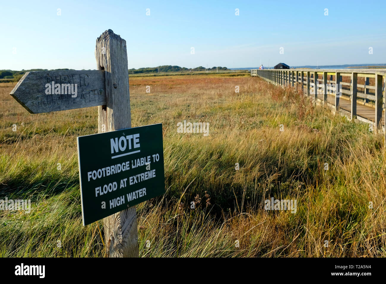 Pericolo,allagamento,segno,causeway,Newtown,natura,Riserva Nazionale,,fiducia,Isle of Wight, England, Regno Unito, Foto Stock