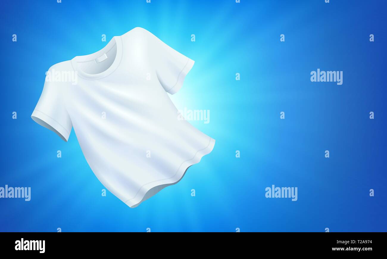 Bianco brillante vestiti puliti, lavanderia su sfondo blu Illustrazione Vettoriale