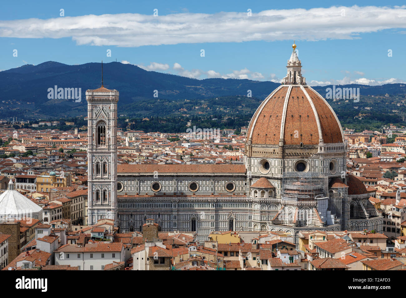 Antenna vista panoramica della città vecchia di Firenze e la Cattedrale di Santa Maria del Fiore (Duomo di Santa Maria del Fiore) da Palazzo Vecchio Foto Stock