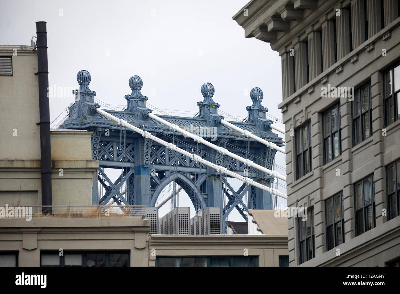 Close up dettaglio del supporto da Manhattan Bridge che collega Brooklyn, New York Foto Stock