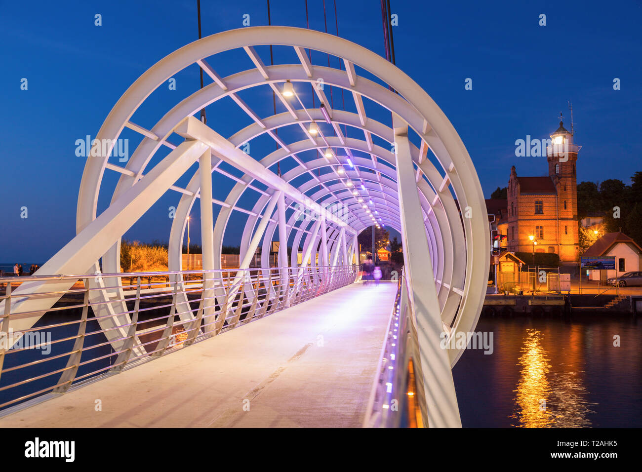 Ponte pedonale a Ustka, Polonia Foto Stock