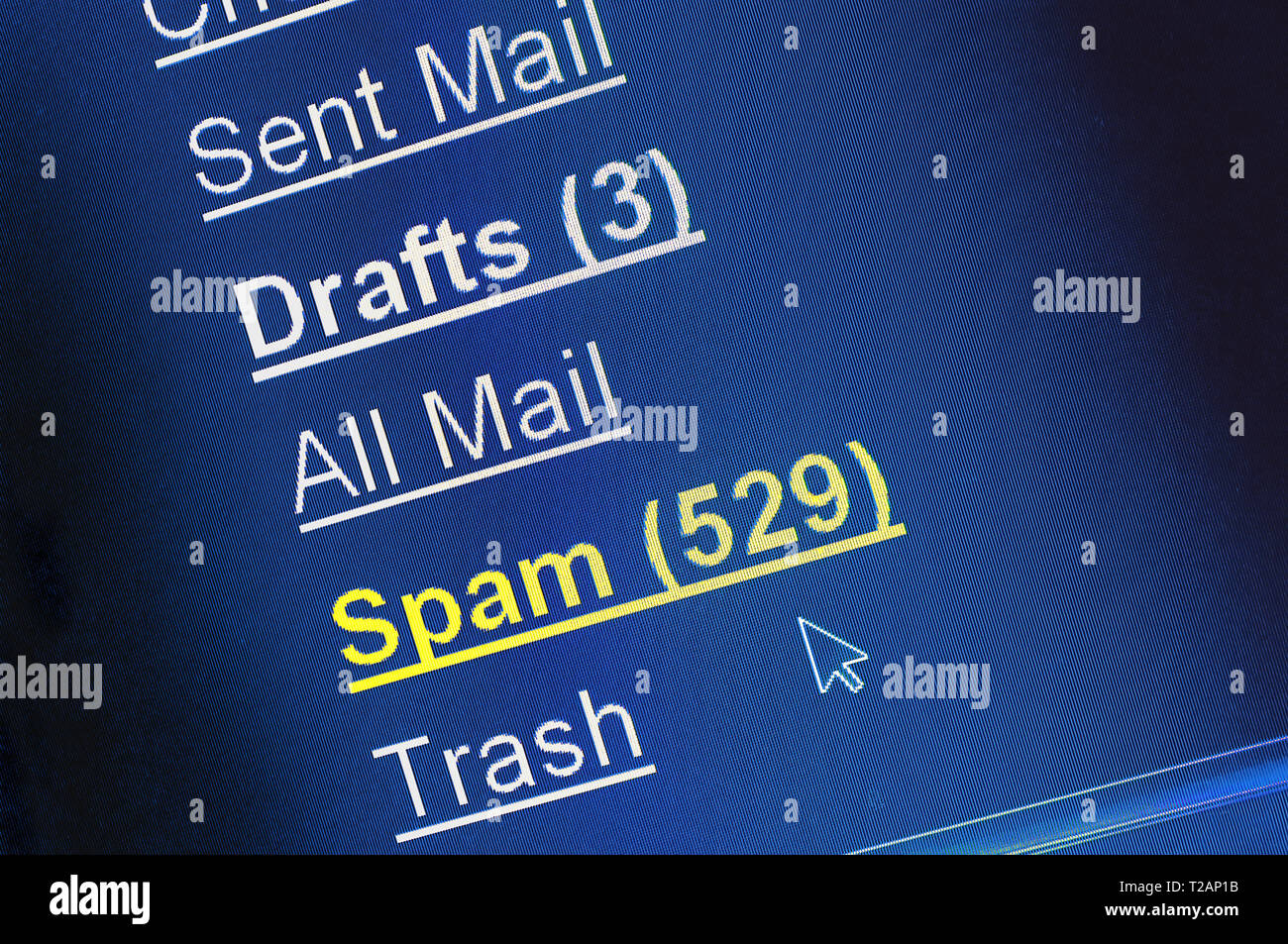 Lo spam junk mail box su pixel sullo schermo del computer Foto Stock