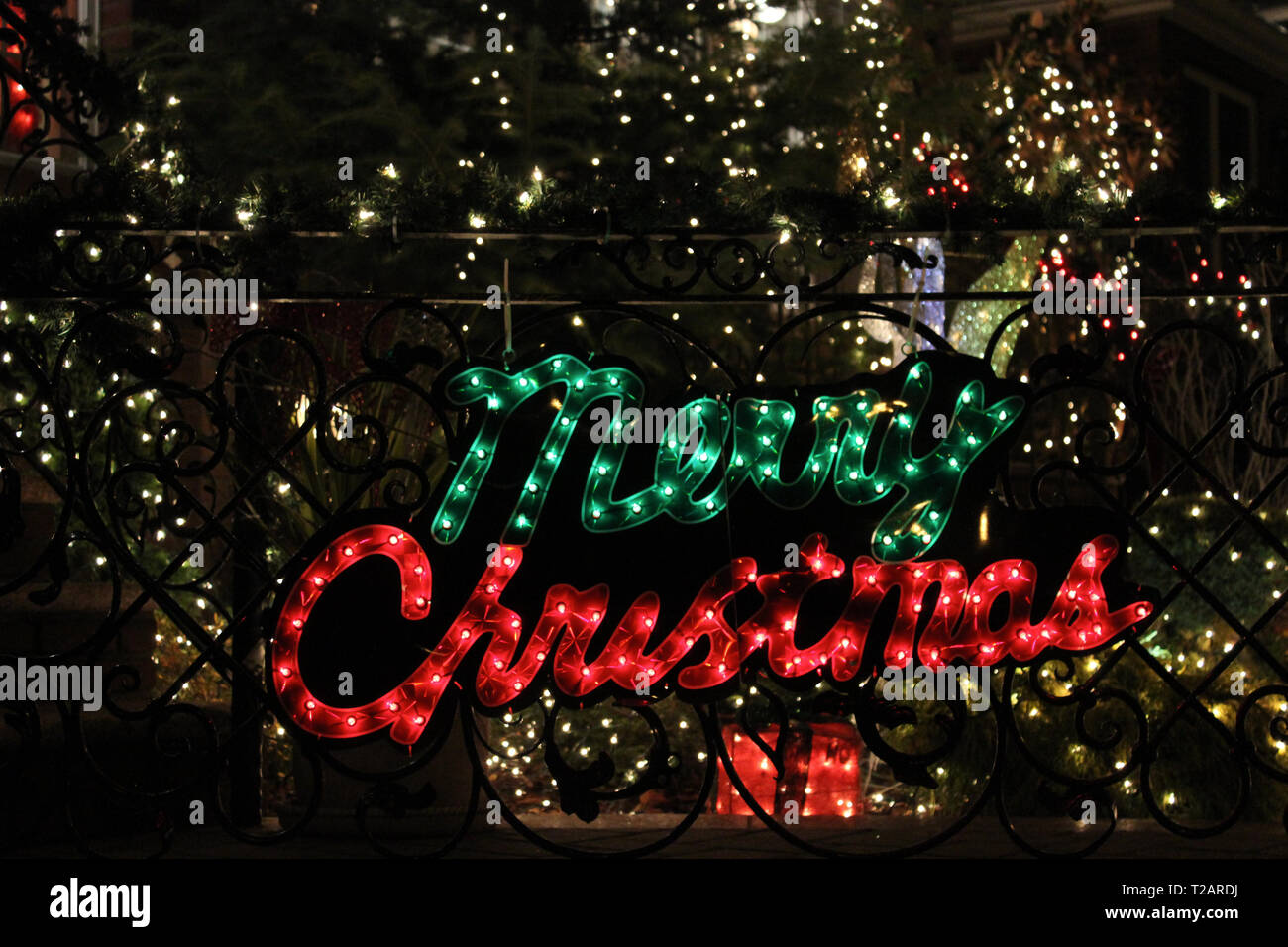 Buon Natale insegna al neon di Brooklyn (New York City) Foto Stock