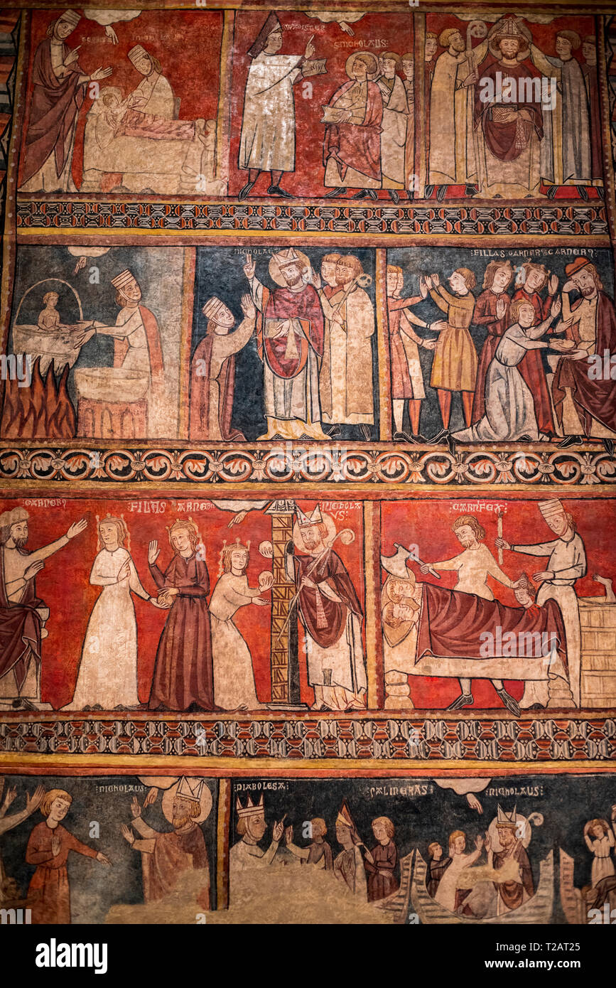 Gothic arte medievale del Museo Nazionale d'Arte della Catalogna.Secondo master di Bierge, scene della vita di San Nicola (alla fine del XIII secolo) Foto Stock