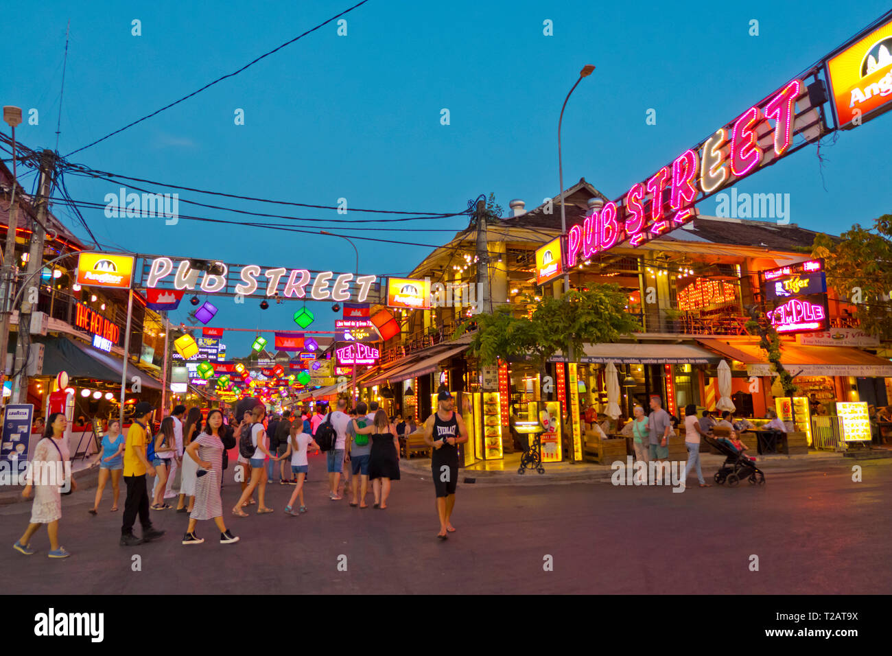 Pub Street, Città vecchia, Siem Reap, Cambogia, Asia Foto Stock