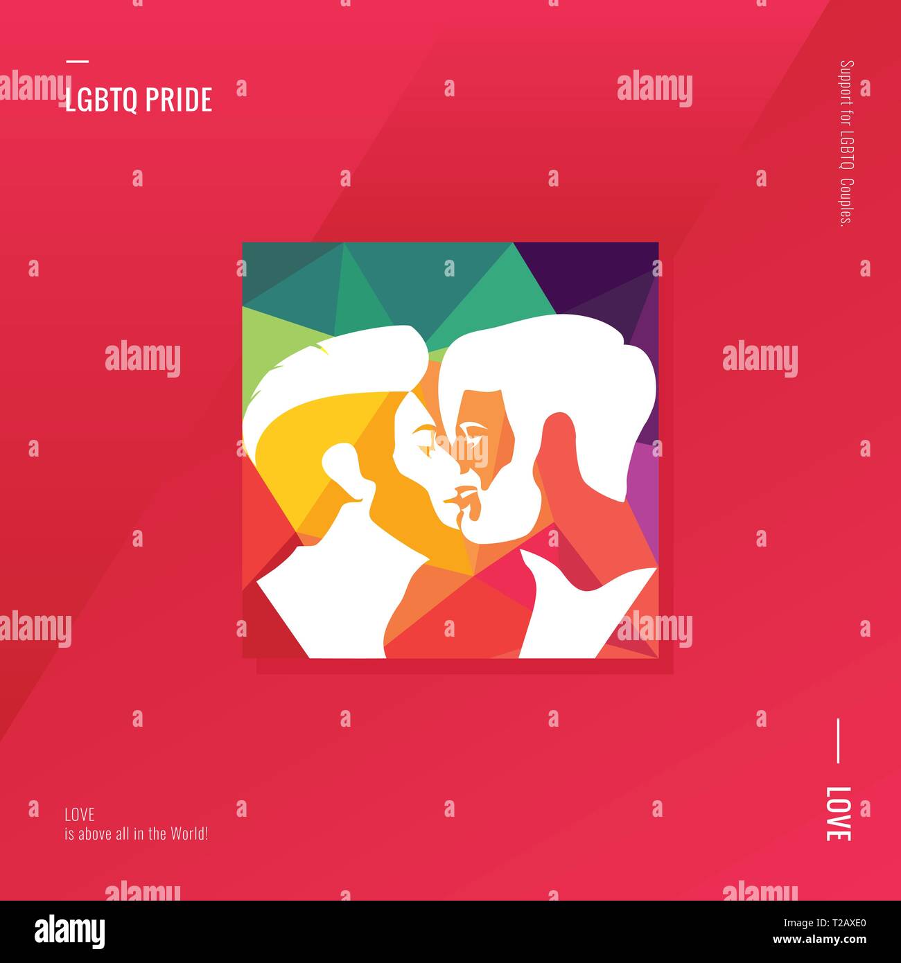 LGBT pride concetto. Supporto per coppie LGBTQ. Bacio Gay giovane. L'amore. Illustrazione Vettoriale