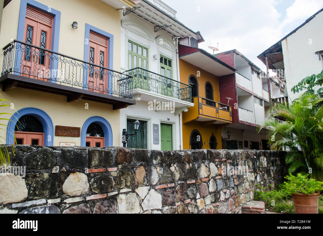 Vecchio distretto architettura in Panama City famoso Casco Viejo, un sito del Patrimonio mondiale dal 1997 Foto Stock