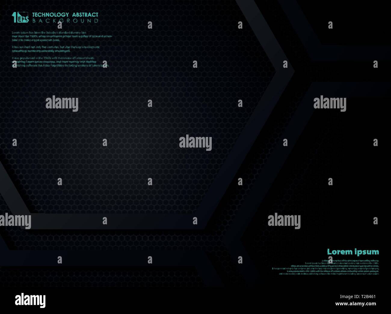 Abstract di nero tecnologia metallico esagonale copia di sfondo spazio per la presentazione. È possibile utilizzare per inserzione, poster, futuristico artwork. illustrazione vettore Illustrazione Vettoriale
