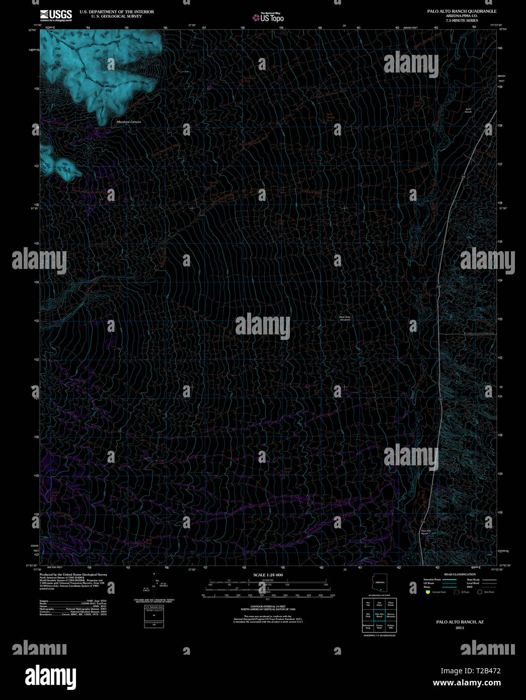 USGS TOPO Map Arizona AZ Palo Alto Ranch 20111104 TM restauro invertito Foto Stock