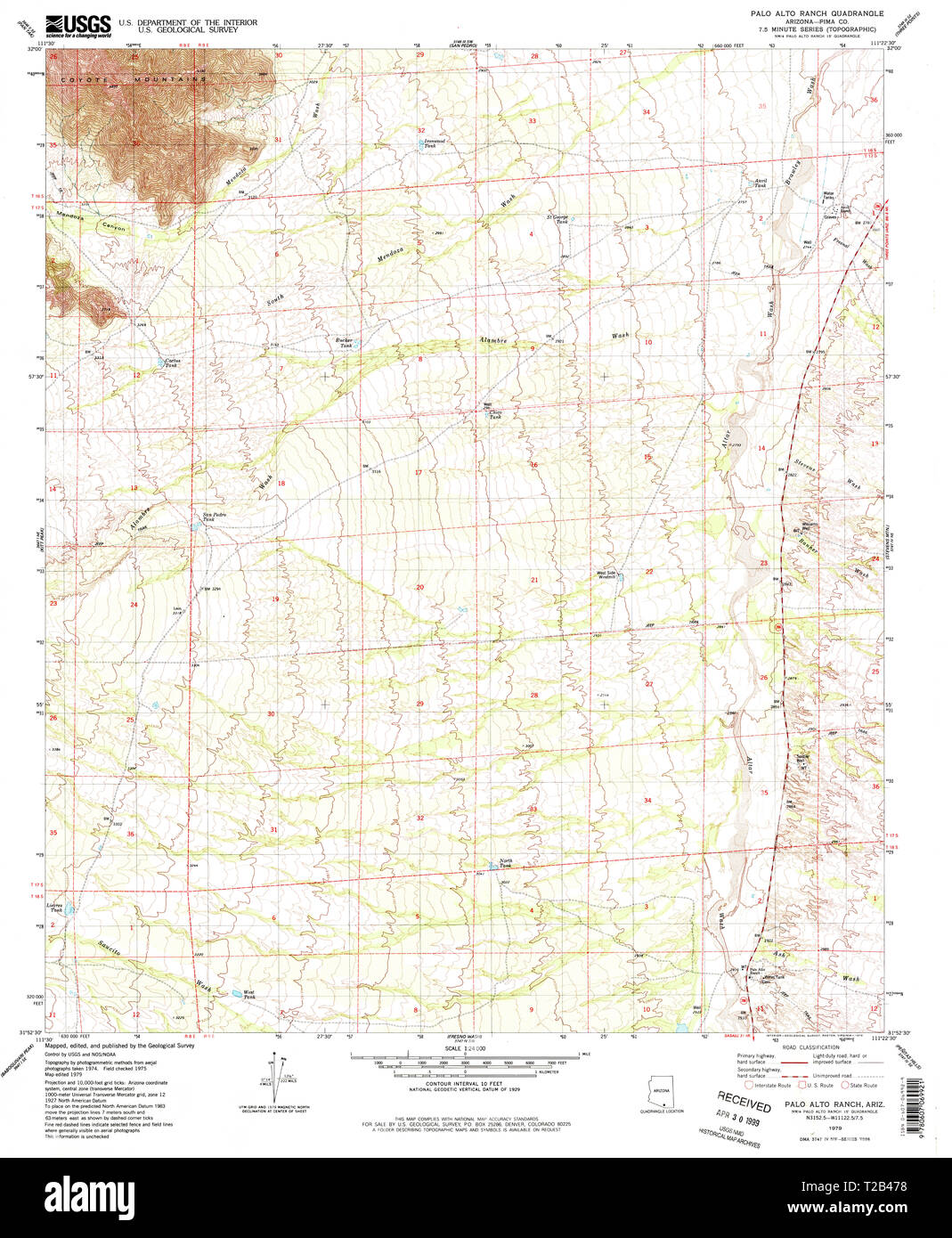 USGS TOPO Map Arizona AZ Palo Alto Ranch 312754 1979 24000 Restauro Foto Stock