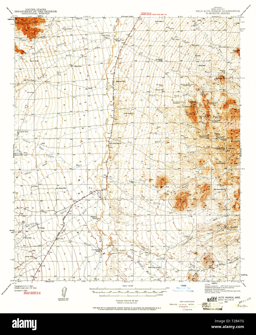 USGS TOPO Map Arizona AZ Palo Alto Ranch 314866 1940 62500 Restauro Foto Stock