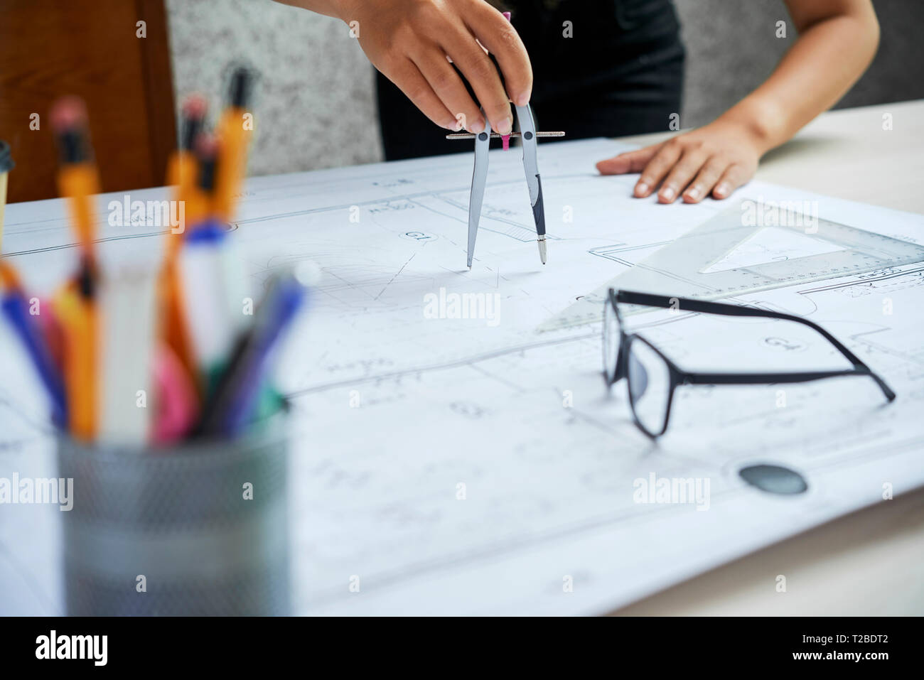 Architetto blueprint di disegno Foto Stock