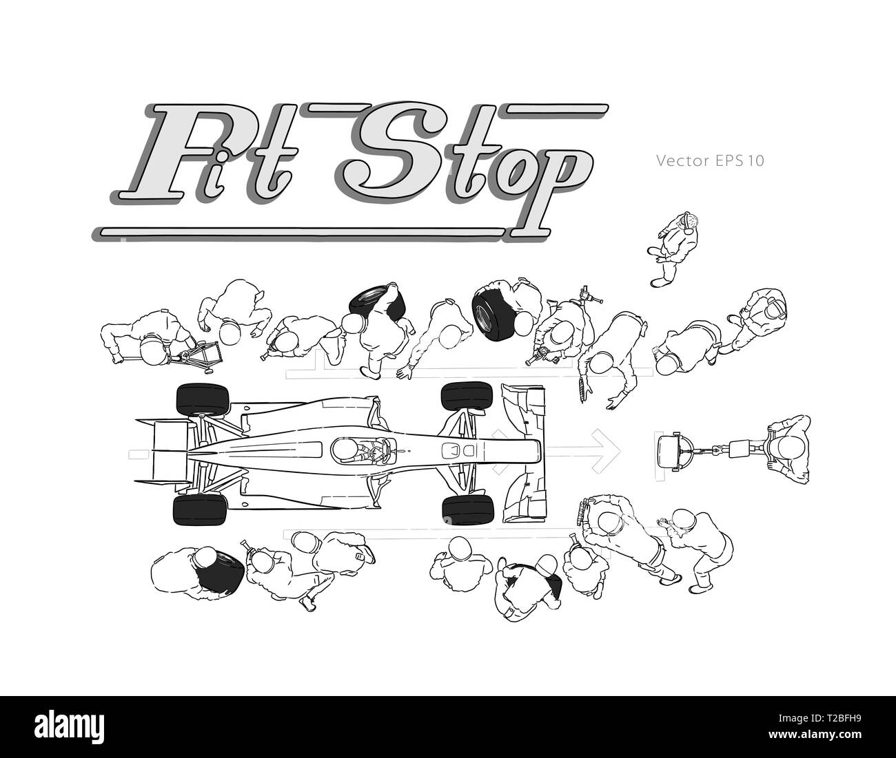 Formula di gara auto in pit stop disegno vettoriale Illustrazione Vettoriale