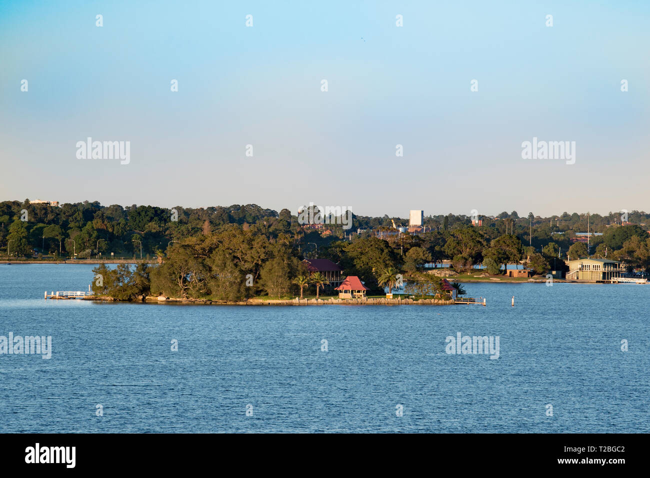 Rodd isola situata nella baia di ferro, vicino al punto in cui il fiume Parramatta incontra il porto di Sydney. L'isola è parte del Sydney Harbour National Park Foto Stock