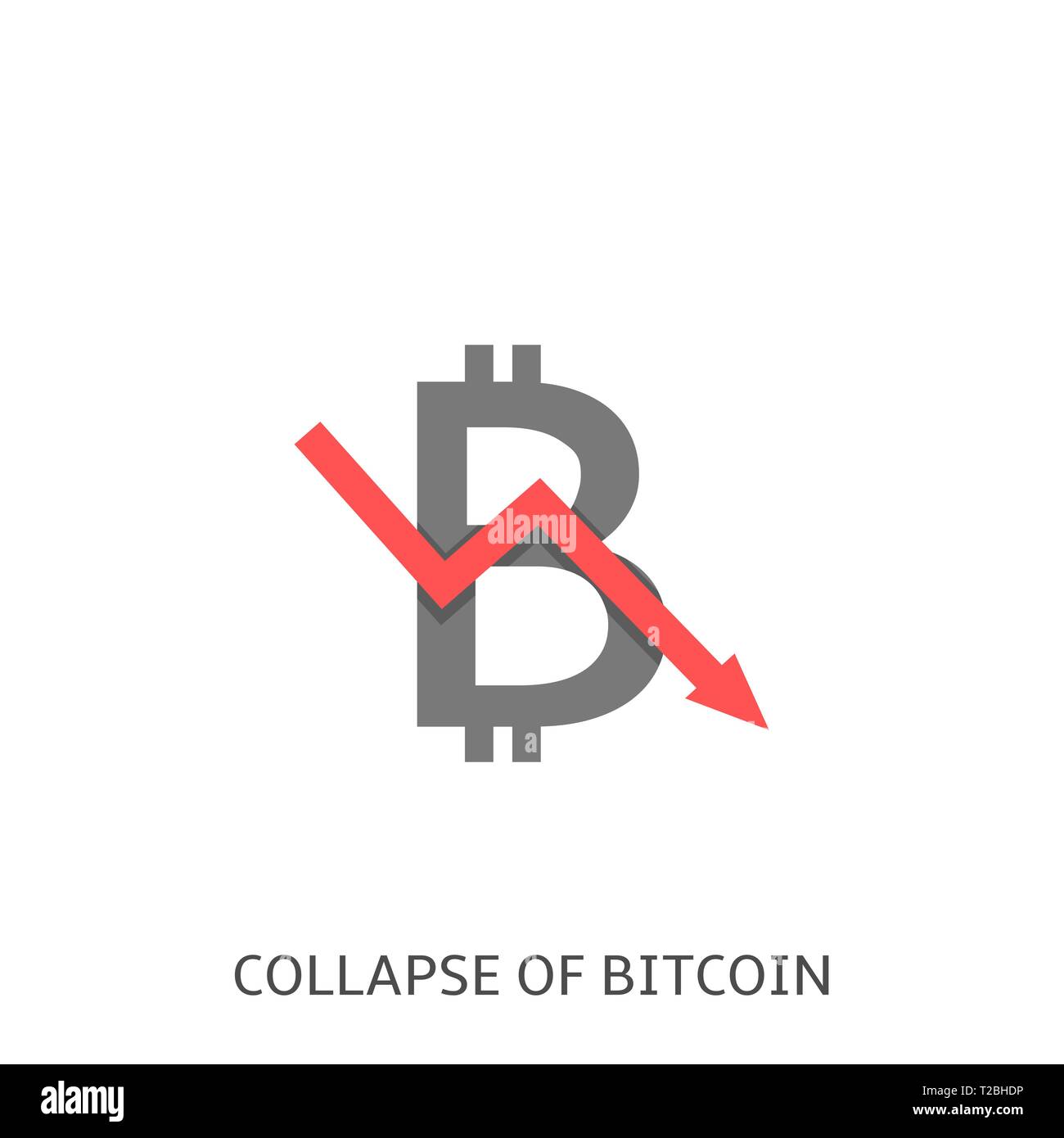 Crollo di Bitcoin. Simbolo Bitcoin con freccia rossa, crisi finanziaria concetto illustrazione vettoriale Illustrazione Vettoriale