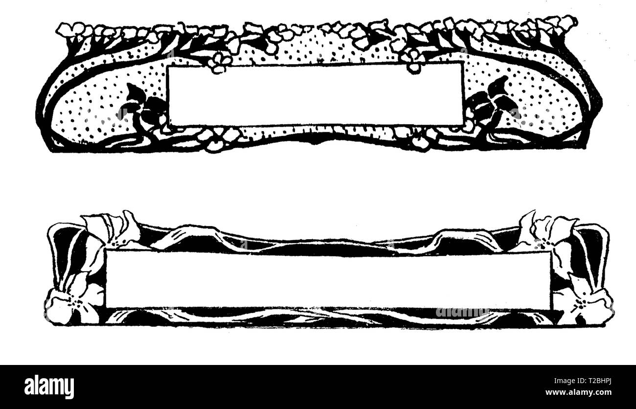 Due art deco di etichette come capitolo tipografici decorazione con motivi floreali stilizzati elementi Foto Stock