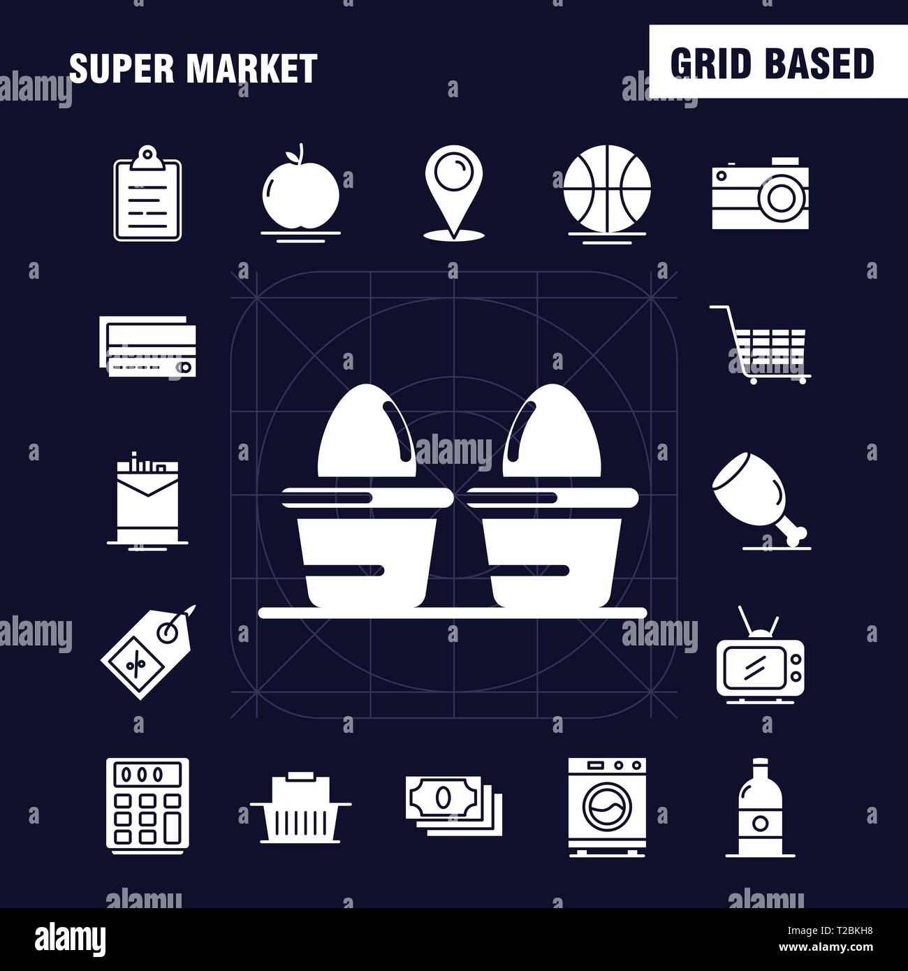 Super mercato glifo solido set di icone per Infographics, Mobile UX/UI Kit e print design. Includono: sigaretta, casella di sigarette, il pacchetto di sigarette, carota, Cru Illustrazione Vettoriale