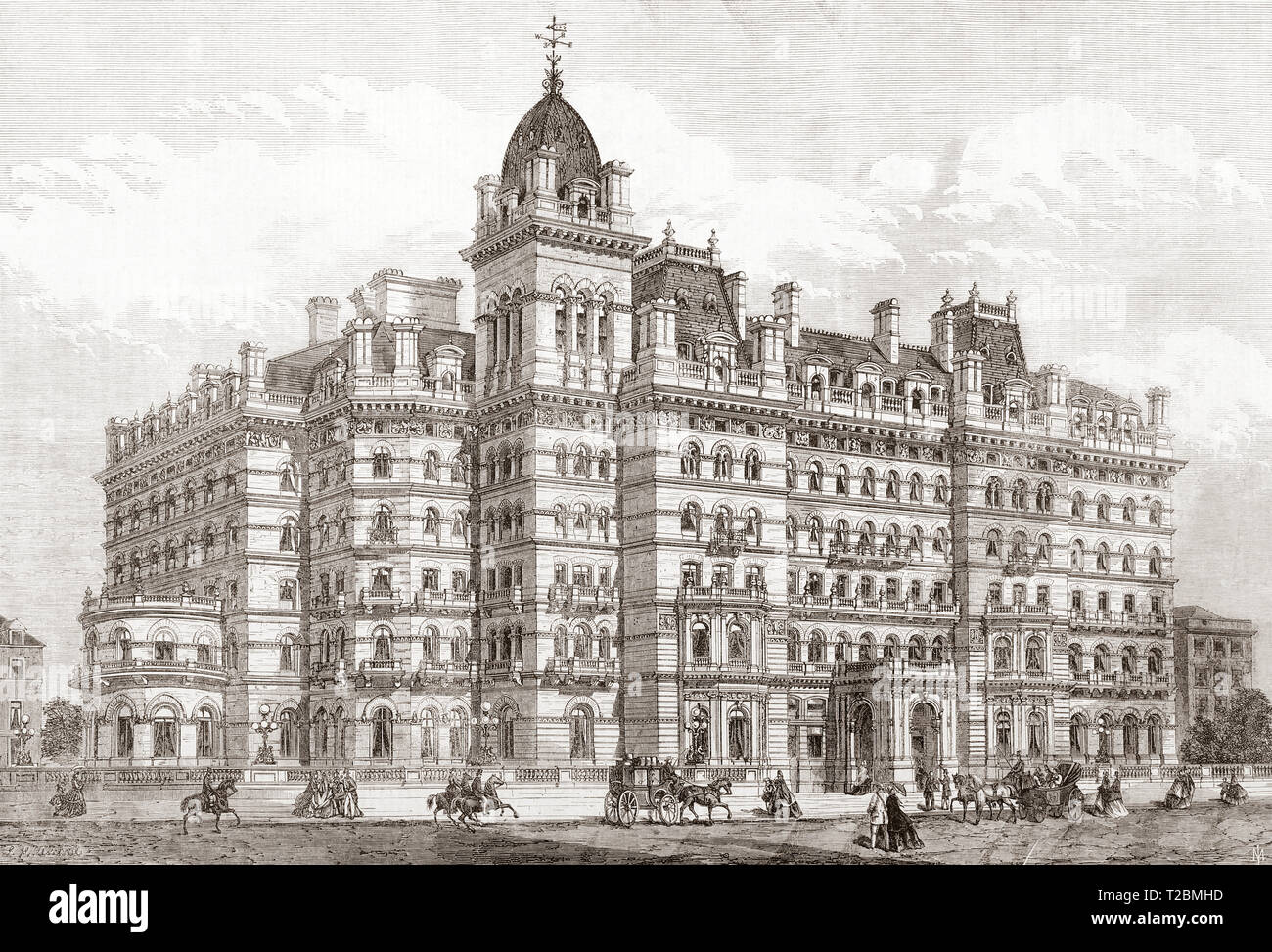 L'Hotel Langham, Portland Place, Londra, Inghilterra, visto qui nel 1865. Dal Illustrated London News, pubblicato 1865. Foto Stock