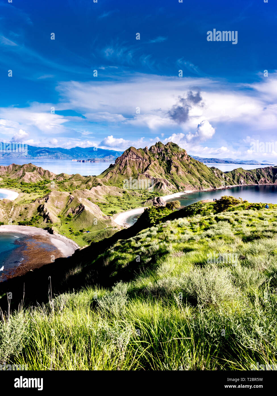 Vista aerea di colline in Pulau Padar isola tra Komodo e Rinca isole vicino Labuan Bajo in Indonesia. Foto Stock
