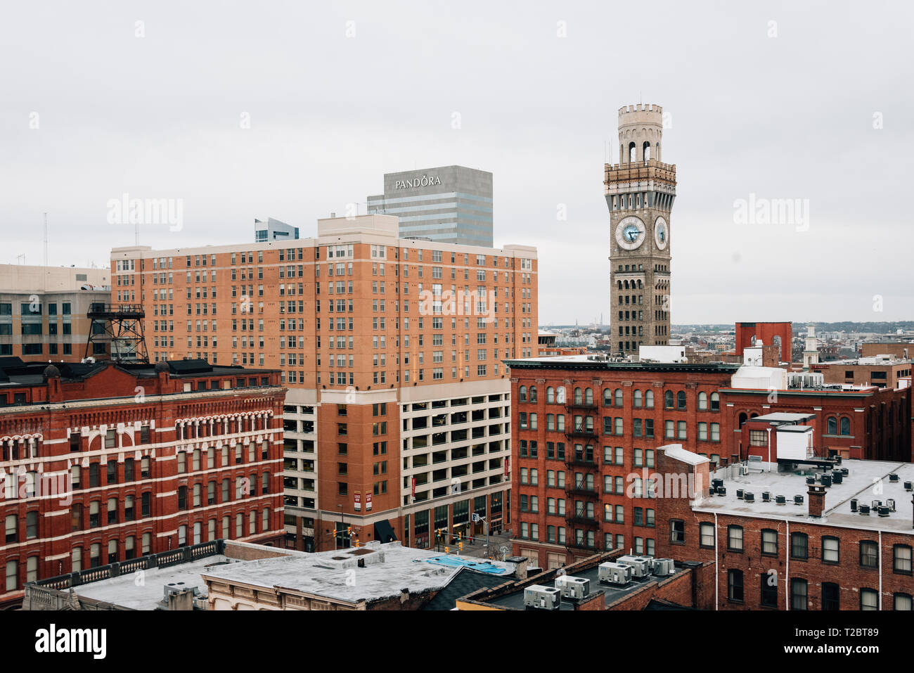 Vista della Torre Bromo-Seltzer e il centro di Baltimore, Maryland Foto Stock