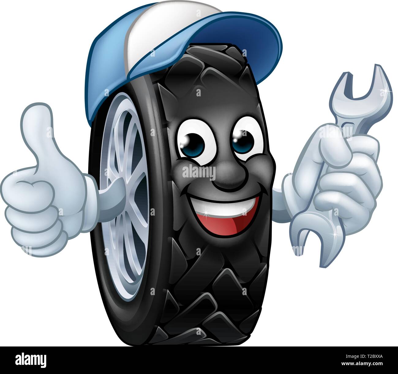 Pneumatico Cartoon Autofficine mascotte di servizio Illustrazione Vettoriale