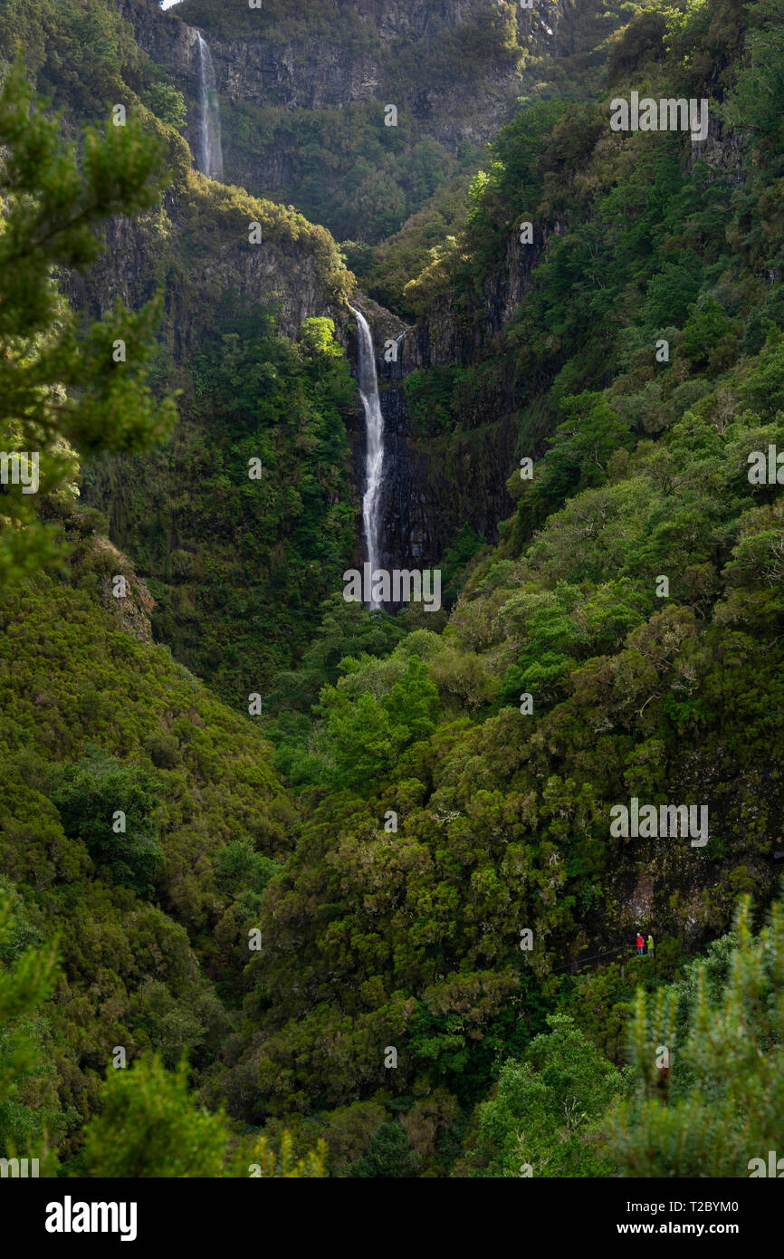 I turisti a piedi a cascata su Laverda a piedi in Madeira,  Portogallo,l'Europa Foto stock - Alamy