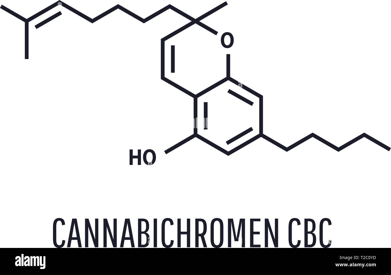 La CTF Cannabichromen illustrazione vettoriale. All'interno della pianta di Cannabis, CBC avviene principalmente come acido cannabichromenic Illustrazione Vettoriale