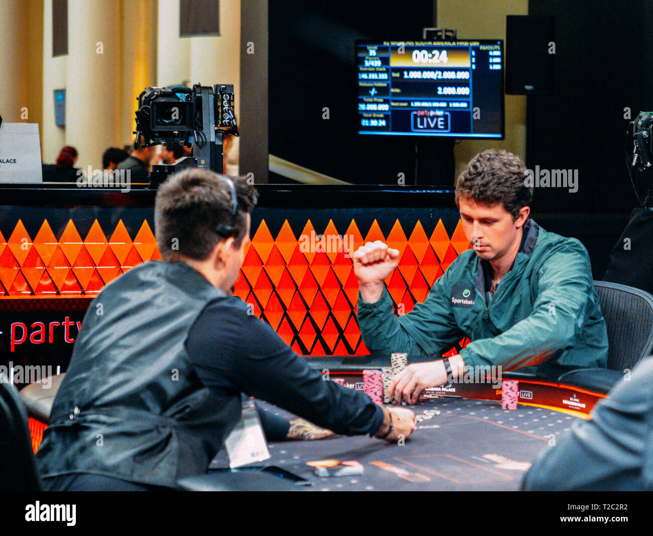 Rio de Janeiro, Brasile - 25 Marzo 2019: tabella finale del 2019 Partypoker vivono milioni America del Sud festival presso il lussuoso hotel Copacabana Palace Foto Stock