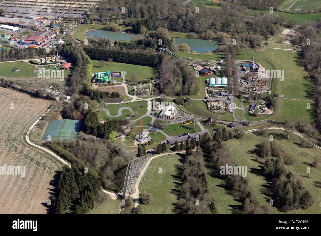 Vista aerea del Lightwater Valley Theme Park, North Yorkshire Foto Stock