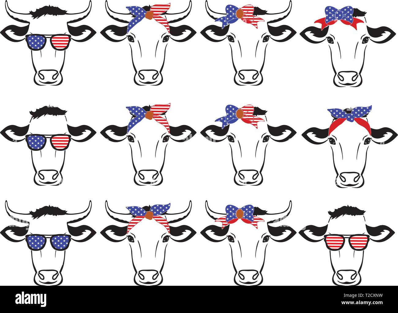 Capi di mucche per noi il giorno di indipendenza Illustrazione Vettoriale