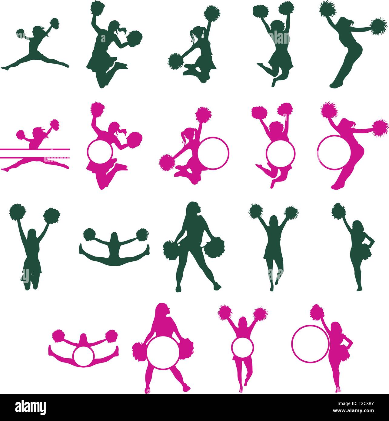 Raccolta di cheerleaders sagome con monogrammi Illustrazione Vettoriale
