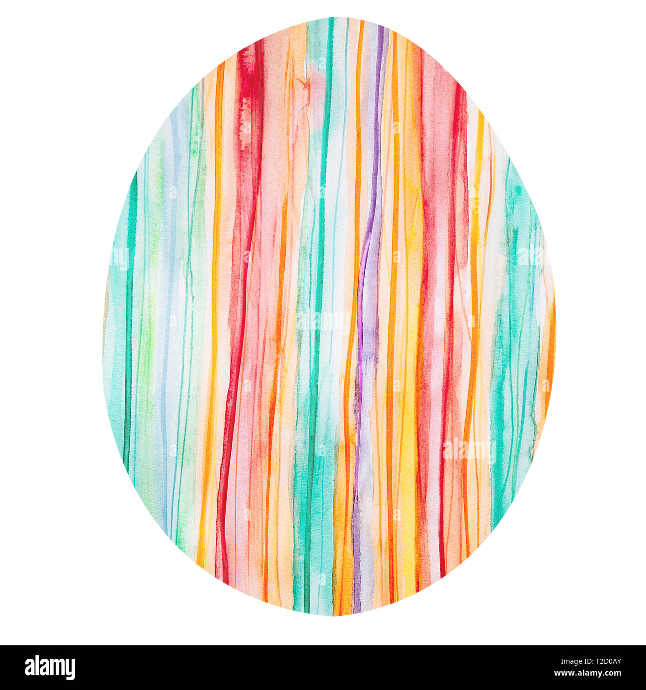 Uovo di Pasqua con una colorata verticale pattern a strisce. Vacanze di primavera uovo dipinte di rosso, arancione, giallo, verde, blu e viola strisce. Acquarello Foto Stock