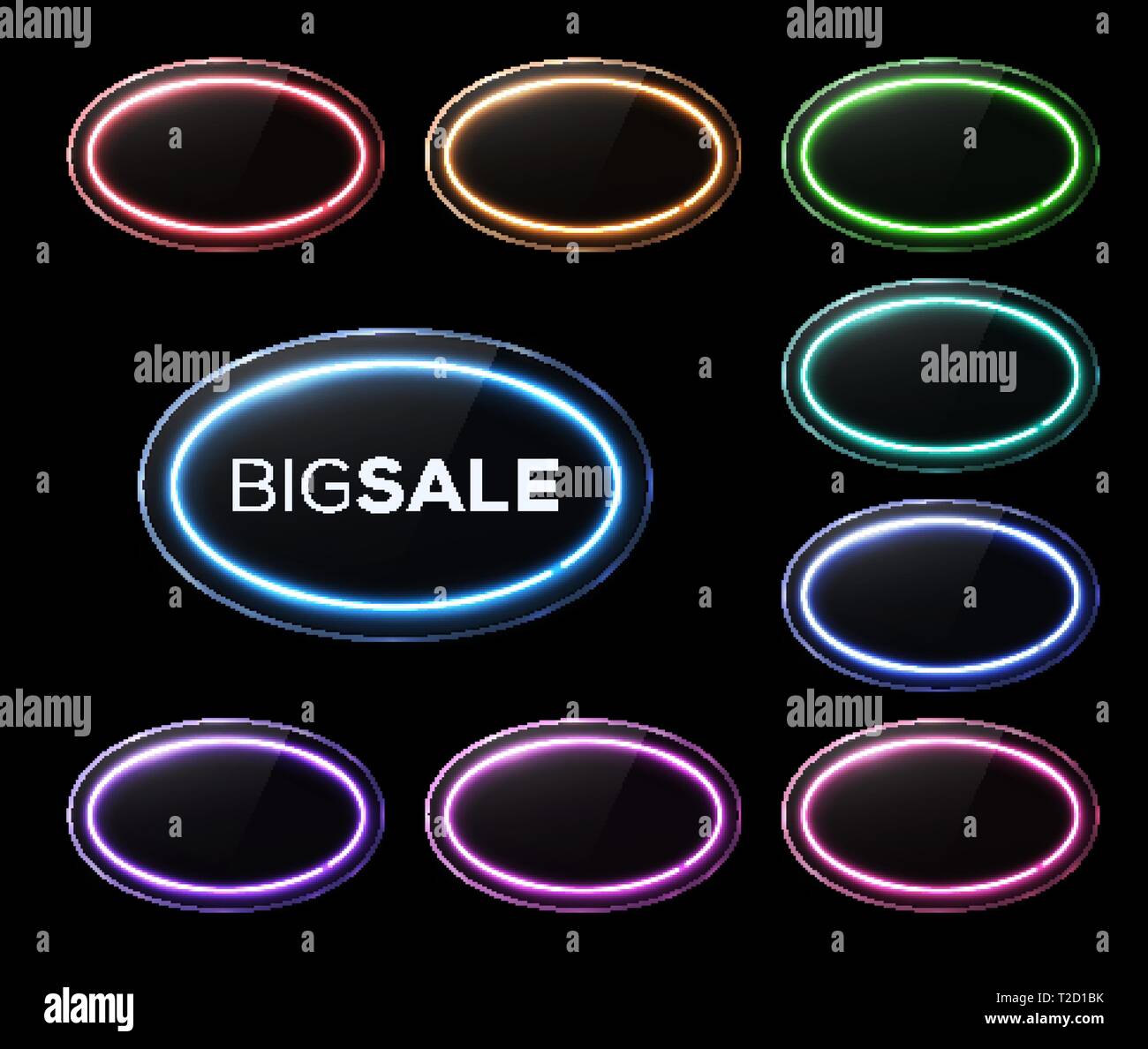 Cornice ovale. Insegna al neon. Alogeno Lampada led banner. Illustrazione Vettoriale