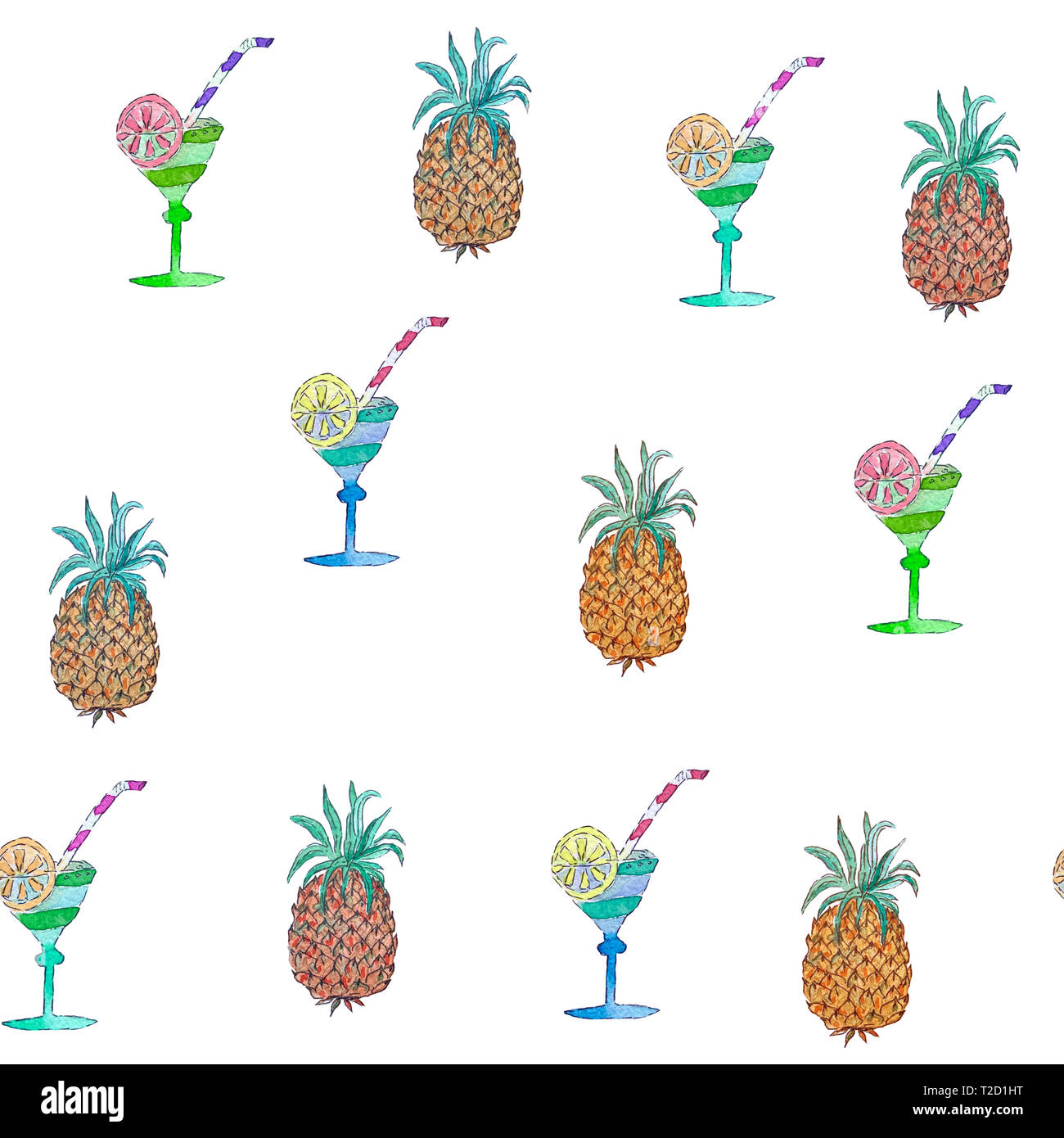 Acquerello seamless pattern elementi d'estate. Gli elementi isolati su sfondo bianco. Foto Stock