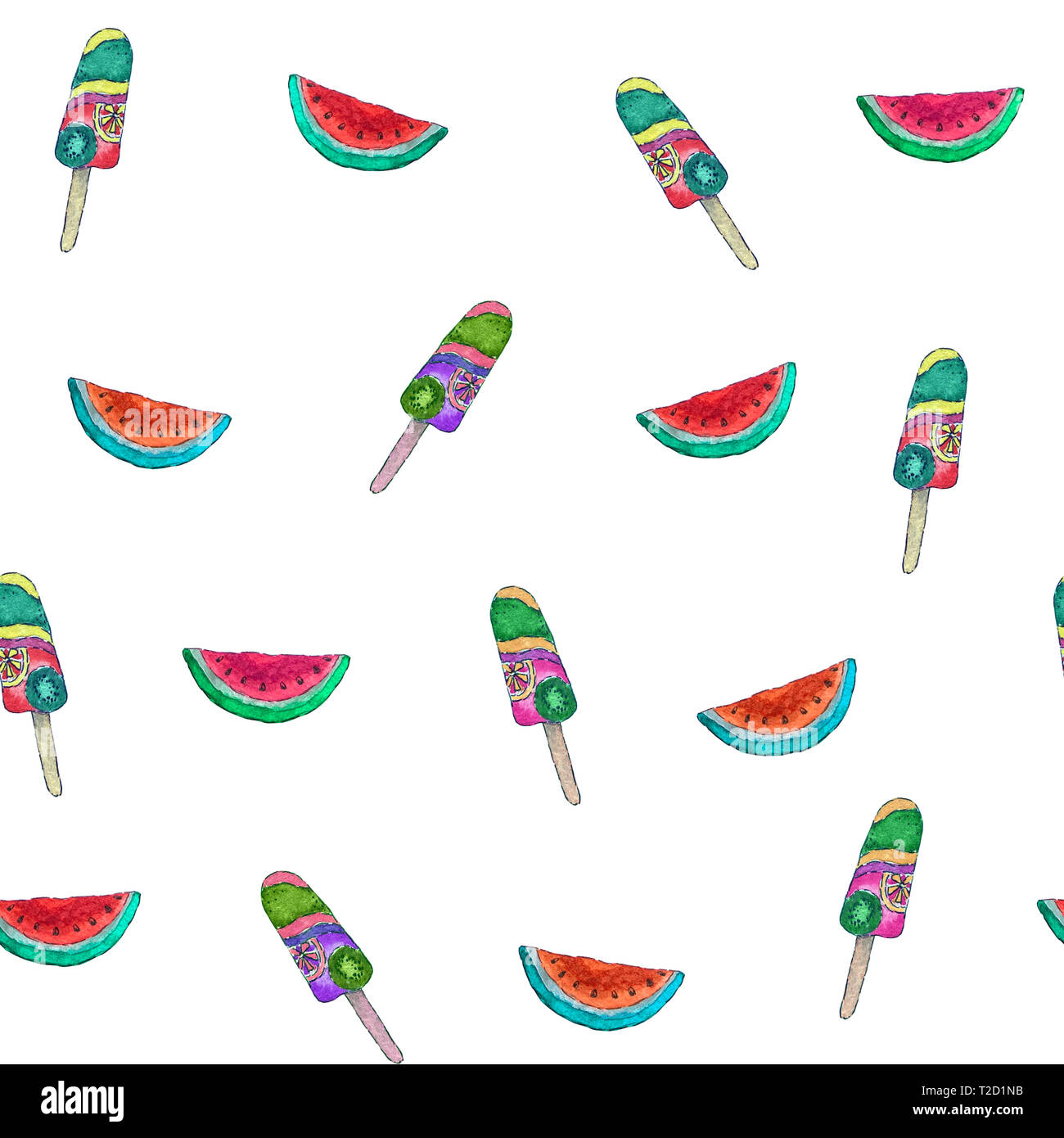 Acquerello seamless pattern elementi d'estate. Gli elementi isolati su sfondo bianco. Foto Stock